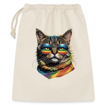 Portrait de chat LGBTQ drôle avec des lunettes arc-en-ciel - Sac cadeau 40 x 50 cm - nature - Devant