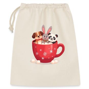 Trio de chocolats chauds – Mignons animaux des Fêtes - Sac cadeau 40 x 50 cm - nature - Devant