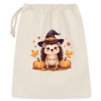 Herbstlicher Igel mit Hexenhut und Kürbissen - Geschenkbeutel aus Baumwolle (40 x 50 cm) - Natur - Vorne