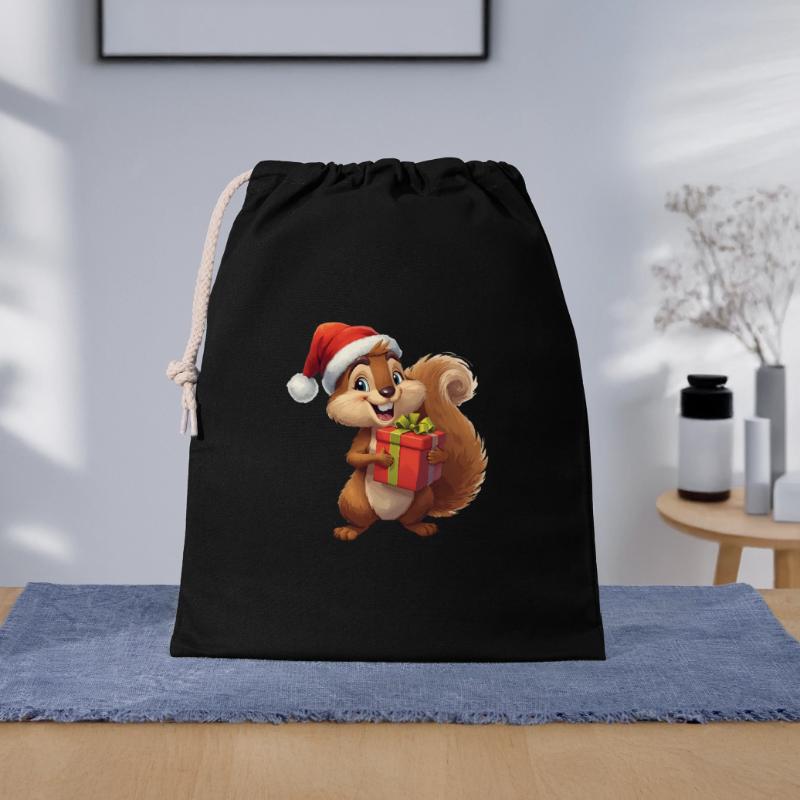 Weihnachts-Eichhörnchen mit Geschenk Geschenkbeutel aus Baumwolle (40 x 50 cm)