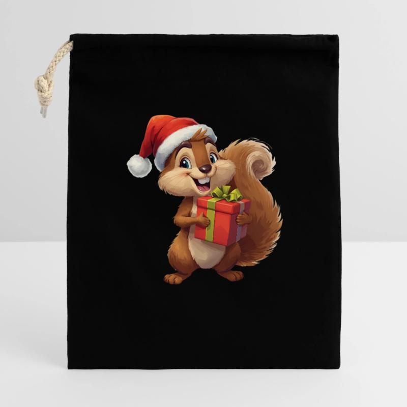 Weihnachts-Eichhörnchen mit Geschenk Geschenkbeutel aus Baumwolle (40 x 50 cm)