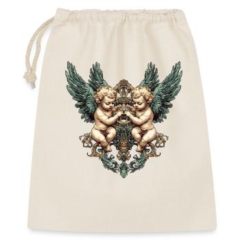 Zwillings-Cherub-Flügel verziertes Herzwappen - Geschenkbeutel aus Baumwolle (40 x 50 cm) - Natur - Vorne