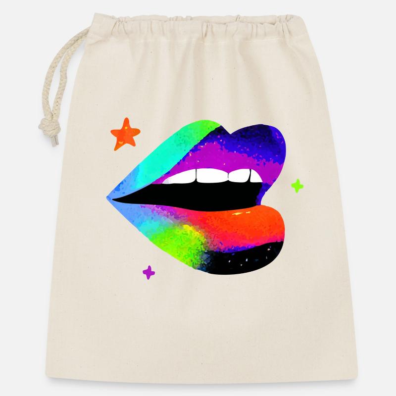 Arc-en-ciel Lèvres Pop Art - Sac cadeau 40 x 50 cm - nature