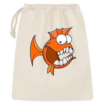 Wütender orangefarbener Fisch mit Zahn - Geschenkbeutel aus Baumwolle (40 x 50 cm) - Natur - Vorne