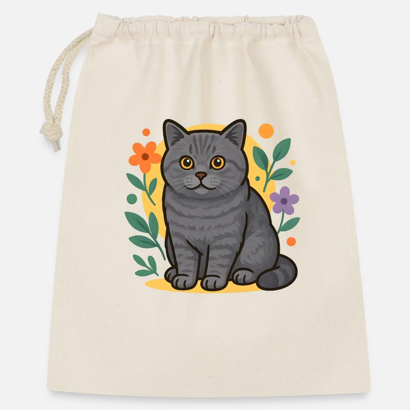 Chat British Shorthair en cercle de fleurs - Sac cadeau 40 x 50 cm - nature