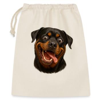 Fröhliches Rottweiler-Gesicht mit Zunge - Geschenkbeutel aus Baumwolle (40 x 50 cm) - Natur - Vorne