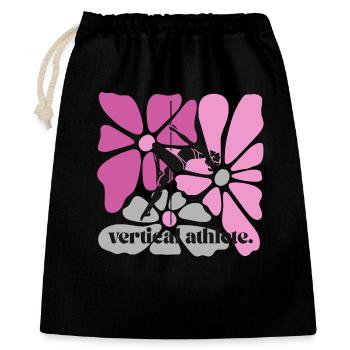 Vertikale Athletin im Blütenrahmen - Geschenkbeutel aus Baumwolle (40 x 50 cm) - Schwarz - Vorne