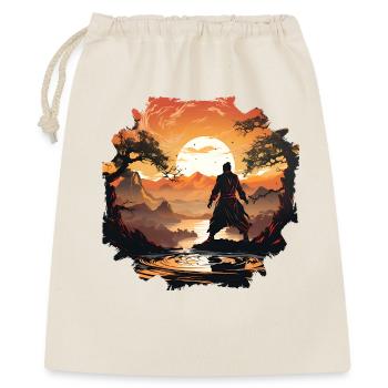 Sonnenuntergangsamurai am stillen See - Geschenkbeutel aus Baumwolle (40 x 50 cm) - Natur - Vorne