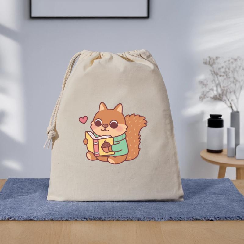 Niedliches Eichhörnchen liest ein Buch Geschenkbeutel aus Baumwolle (40 x 50 cm)
