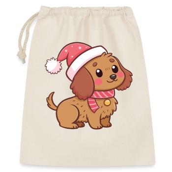 Kawaii Weihnachtshund mit rotem Hut - Geschenkbeutel aus Baumwolle (40 x 50 cm) - Natur - Vorne