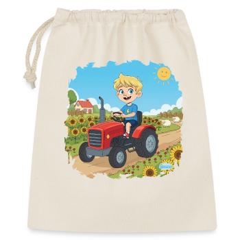 Bouno der kleine Abenteurer auf dem Traktor - Geschenkbeutel aus Baumwolle (40 x 50 cm) - Natur - Vorne