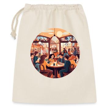 Cafe Gespräche im Abendlicht - Geschenkbeutel aus Baumwolle (40 x 50 cm) - Natur - Vorne