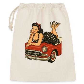 Rockabilly pin-up on vintage car in retro style - Gift Bag 40 x 50 cm - nature - Front