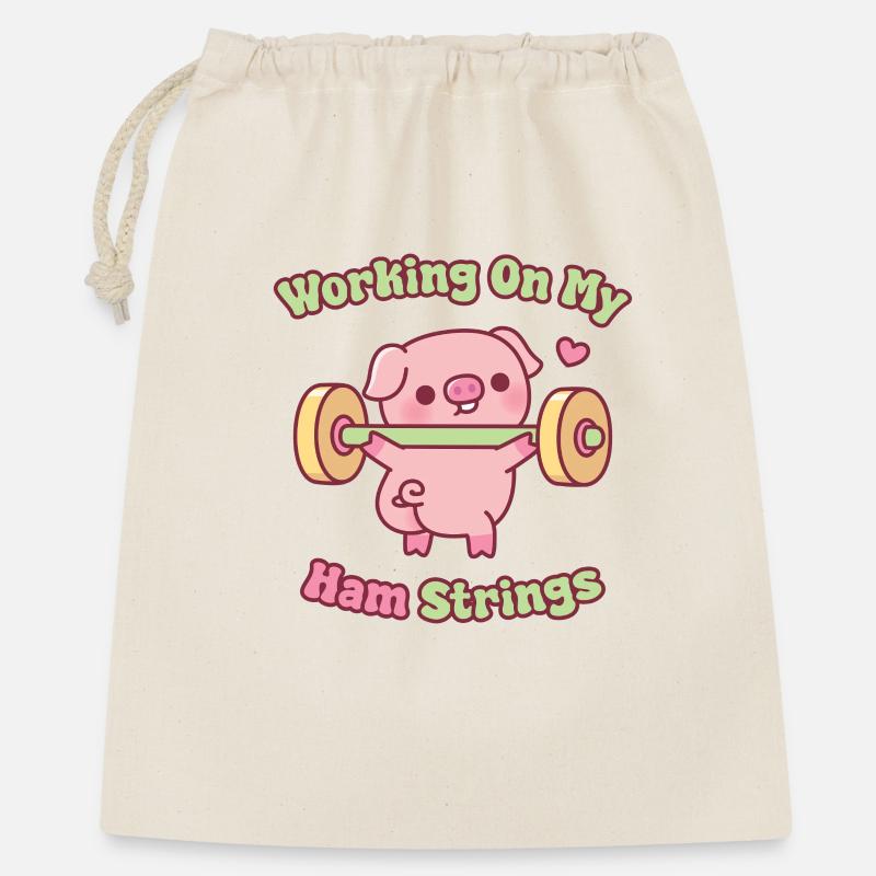 Funny Pig Lifting Weights Working On My Ham String - Gift Bag 40 x 50 cm - nature