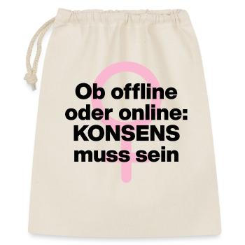 OB OFFLINE ODER ONLINE: KONSENS! ♀ FEMALE POWER - Geschenkbeutel aus Baumwolle (40 x 50 cm) - Natur - Vorne