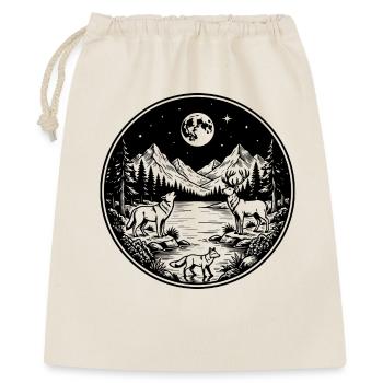 Wolf, Hirsch und Fuchs am Bergfluss im Vollmond. - Geschenkbeutel aus Baumwolle (40 x 50 cm) - Natur - Vorne