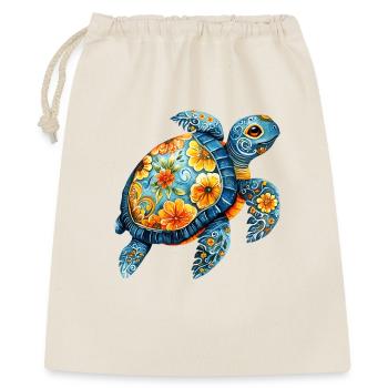 Florale Schildkröte  - Geschenkbeutel aus Baumwolle (40 x 50 cm) - Natur - Vorne