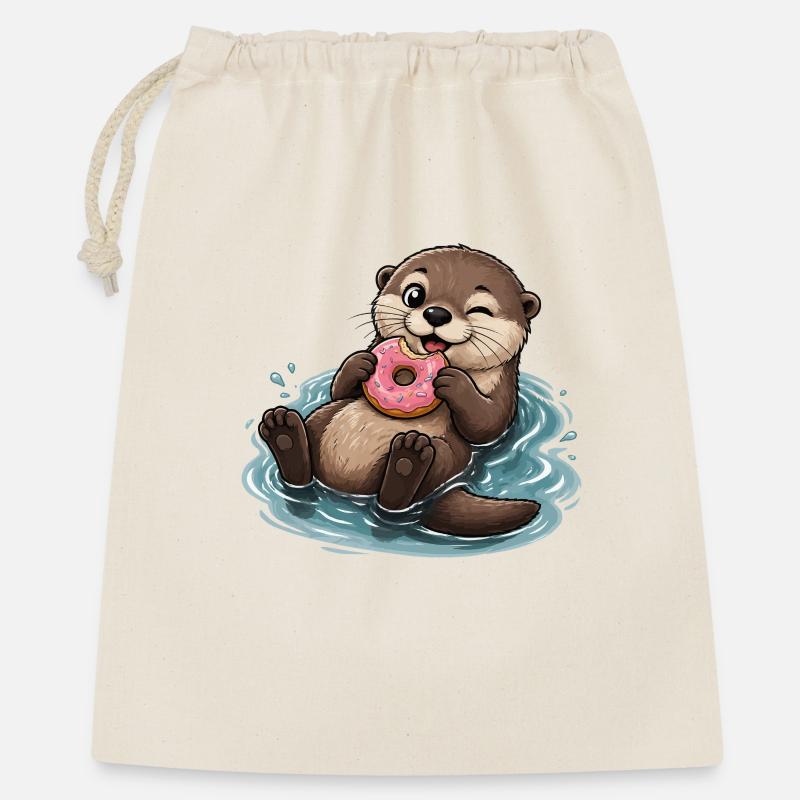 Otter Donut Spaß im Wasser - Geschenkbeutel aus Baumwolle (40 x 50 cm) - Natur