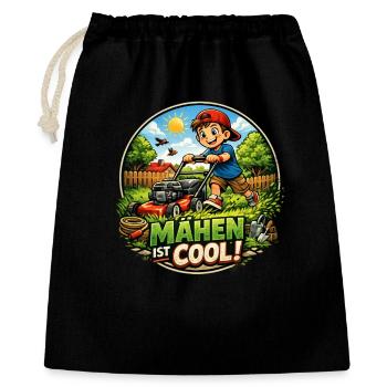Mähen ist cool – Kind beim Rasenmähen - Geschenkbeutel aus Baumwolle (40 x 50 cm) - Schwarz - Vorne