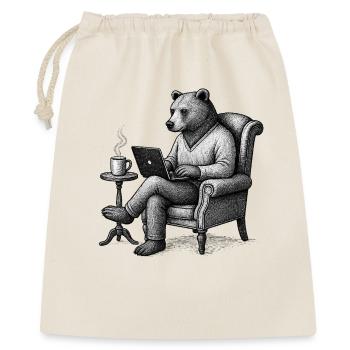 Bear CEO Laptop Lounge - Geschenkbeutel aus Baumwolle (40 x 50 cm) - Natur - Vorne