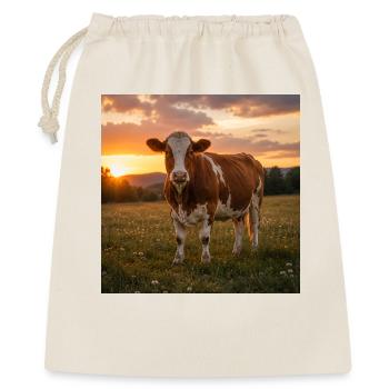 Coucher de soleil et vache dans la prairie - Sac cadeau 40 x 50 cm - nature - Devant