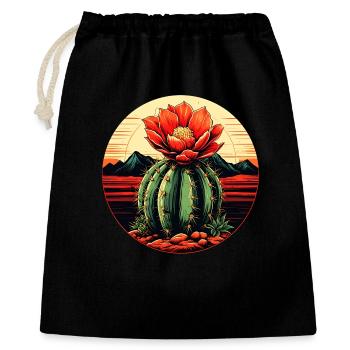 Wüstenkaktus mit roter Blüte im Kreis - Geschenkbeutel aus Baumwolle (40 x 50 cm) - Schwarz - Vorne