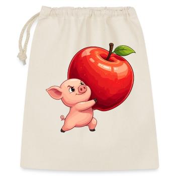Apfel Schwein Cartoon - Geschenkbeutel aus Baumwolle (40 x 50 cm) - Natur - Vorne