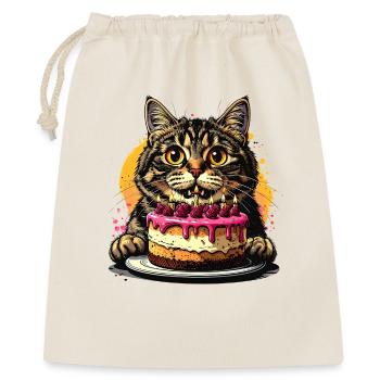 Katze Geburtstag Kuchenfest - Geschenkbeutel aus Baumwolle (40 x 50 cm) - Natur - Vorne