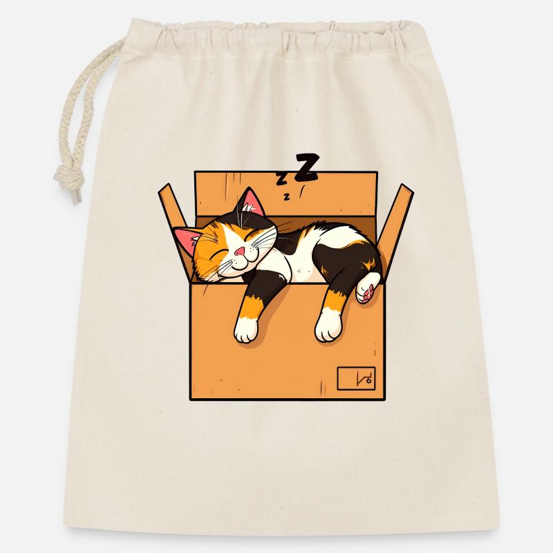 Katze schläft im Karton - Geschenkbeutel aus Baumwolle (40 x 50 cm) - Natur