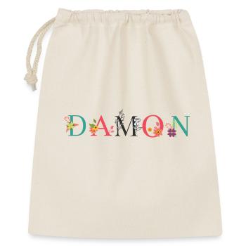 DAMON Namenskunst mit gestickten Blumen - Geschenkbeutel aus Baumwolle (40 x 50 cm) - Natur - Vorne
