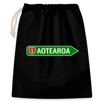 Aotearoa Straßenschild Pfeil – Neuseeland Highway  - Geschenkbeutel aus Baumwolle (40 x 50 cm) - Schwarz - Vorne
