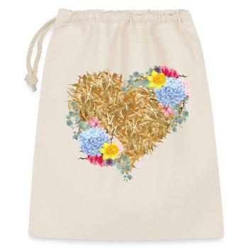 Cœur de paille avec des fleurs printanières - Sac cadeau 40 x 50 cm - nature - Devant