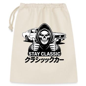 Stay Classic – Totenkopfkunst mit japanischem Oldtimer - Geschenkbeutel aus Baumwolle (40 x 50 cm) - Natur - Vorne