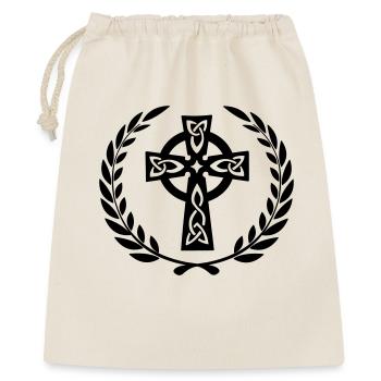 Keltisches Kreuz im mittleren Lorbeerkranz - Geschenkbeutel aus Baumwolle (40 x 50 cm) - Natur - Vorne