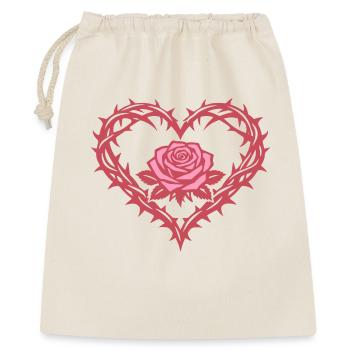 Dornen Herz mit Rose | Valentins Tag | Liebe - Geschenkbeutel aus Baumwolle (40 x 50 cm) - Natur - Vorne