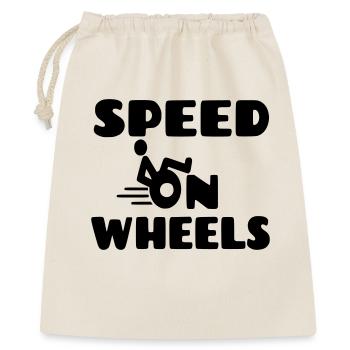 Geschwindigkeit auf Rädern, Rennrollstuhlfahrer * - Geschenkbeutel aus Baumwolle (40 x 50 cm) - Natur - Vorne