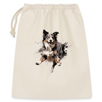 Australian Shepherd im Sprung Design - Geschenkbeutel aus Baumwolle (40 x 50 cm) - Natur - Vorne