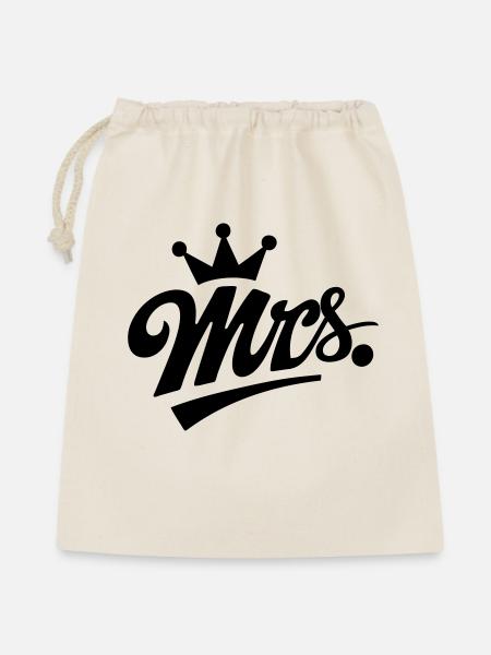 Mrs. & Krone, personalisierbar - Geschenkbeutel aus Baumwolle (40 x 50 cm) - Natur