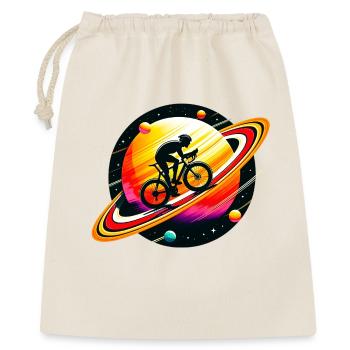 Radfahrer auf dem Saturn - Geschenkbeutel aus Baumwolle (40 x 50 cm) - Natur - Vorne
