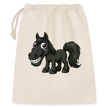 Verrücktes schwarzes Cartoon Pferd grinst - Geschenkbeutel aus Baumwolle (40 x 50 cm) - Natur - Vorne
