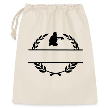 Catcher-Baseballspieler im Lorbeerkranz-Monogramm - Geschenkbeutel aus Baumwolle (40 x 50 cm) - Natur - Vorne
