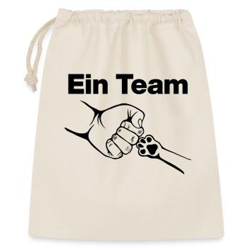 Ein Team – Mensch & Samtpfote, Katzenliebe, Katze - Geschenkbeutel aus Baumwolle (40 x 50 cm) - Natur - Vorne