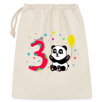 Dritter Geburtstag 3. Jahre Panda süßes Geschenk - Geschenkbeutel aus Baumwolle (40 x 50 cm) - Natur - Vorne