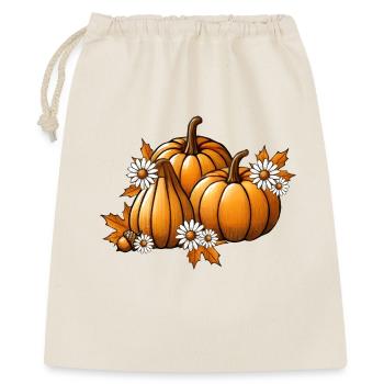 Herbst Kürbisse mit Blumen & Laub in warmen Farben - Geschenkbeutel aus Baumwolle (40 x 50 cm) - Natur - Vorne
