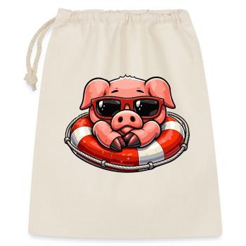 Cooles Schwein im Rettungsring  - Geschenkbeutel aus Baumwolle (40 x 50 cm) - Natur - Vorne