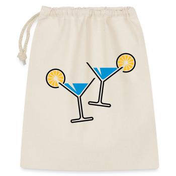 2 Cocktailgläser / Cocktail / Martini + (Hellblau) - Geschenkbeutel aus Baumwolle (40 x 50 cm) - Natur - Vorne