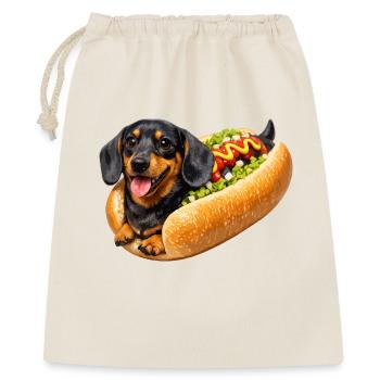 Dackel im Hot Dog - Geschenkbeutel aus Baumwolle (40 x 50 cm) - Natur - Vorne