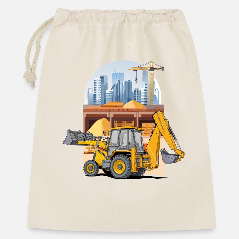 Backhoe Loader, Tractor Loader on Construction Site - Gift Bag 40 x 50 cm - nature