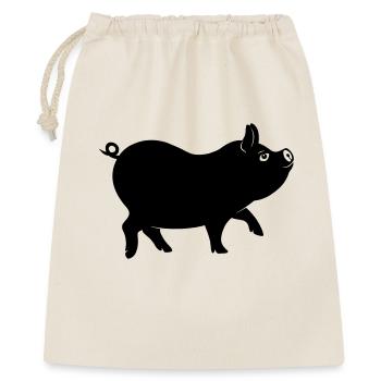 Schweineschattenfigur mit lockigem Schwanz - Geschenkbeutel aus Baumwolle (40 x 50 cm) - Natur - Vorne