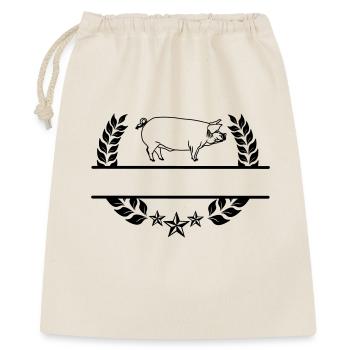 Transparentes Schwein im Lorbeerkranz. - Geschenkbeutel aus Baumwolle (40 x 50 cm) - Natur - Vorne